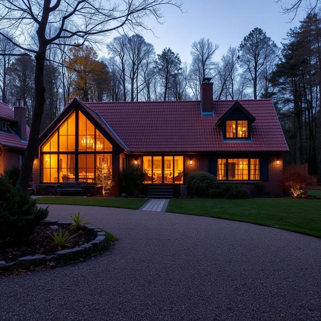 Vrijstaande vakantiewoning op de Veluwe in avondlicht